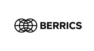 Black and white Berrics logo featuring two overlapping stylized globes forming a symmetrical Venn diagram, placed to the left of the bold, uppercase word "BERRICS" in a modern sans-serif typeface.